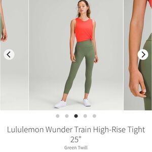 lululemon athletica Green Twill Wunder Train Leggings 25”